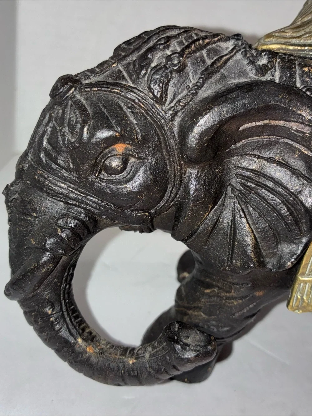 Late 19th Century Indian Antique Bronze Elephant Statue Ornate Brass Saddle